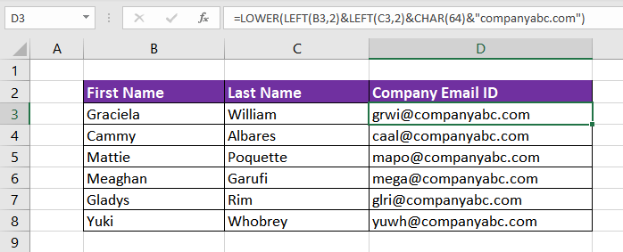 Excel CHAR Function – How To Use 9 Creating Email IDs of New Employees