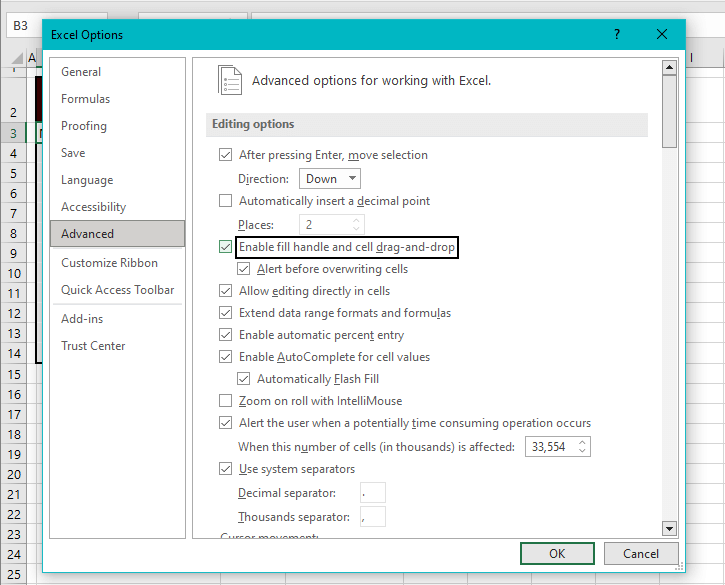 Fill Handle Not Working in Excel (4 Easy Fixes) 6 Enable Fill Handle Feature
