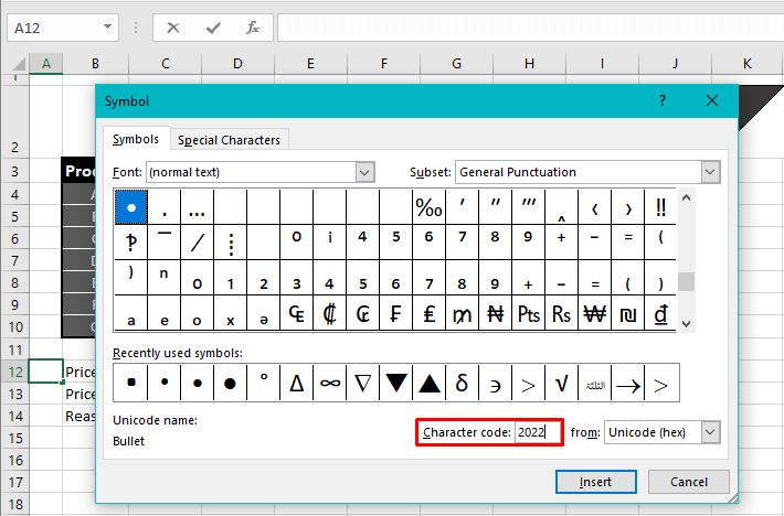 How to Insert Bullet Points in Excel (9 Easy Ways) 6 Using Symbol Option For Adding Bullet Points In Excel