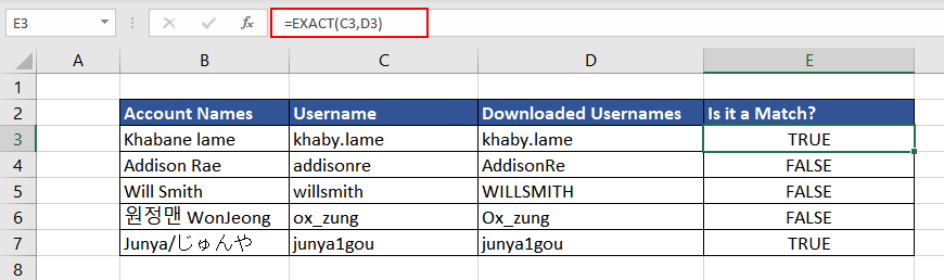 Excel EXACT Function – How To Use 4 Comparing Two Lists of Data