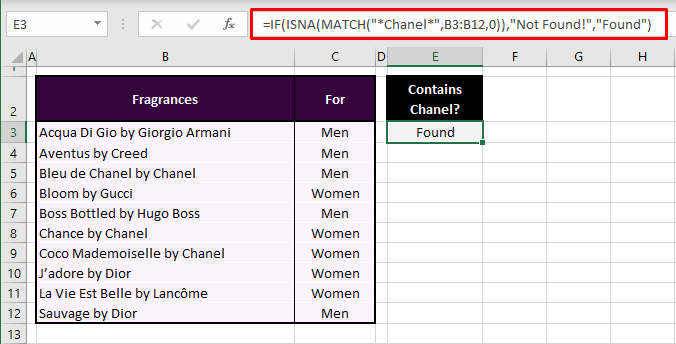 Check if Cell Contains Partial Text in Excel (3 Easy Ways) 9 Using MATCH Function