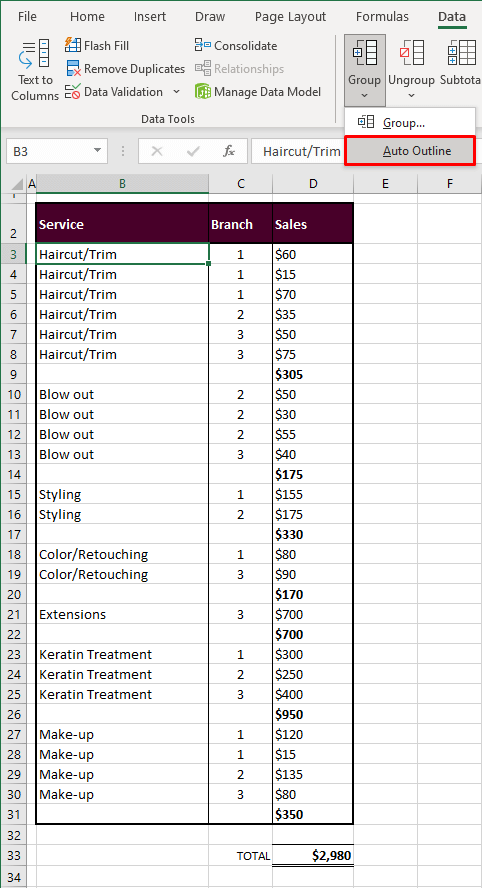 How to Group Rows in Excel (3 Easy Ways + Shortcut) 18 Using Auto Outline Feature