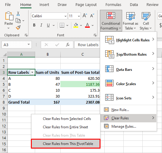 Remove Conditional Formatting in Excel (7 Easy Ways) 11 Remove Rules from PivotTable
