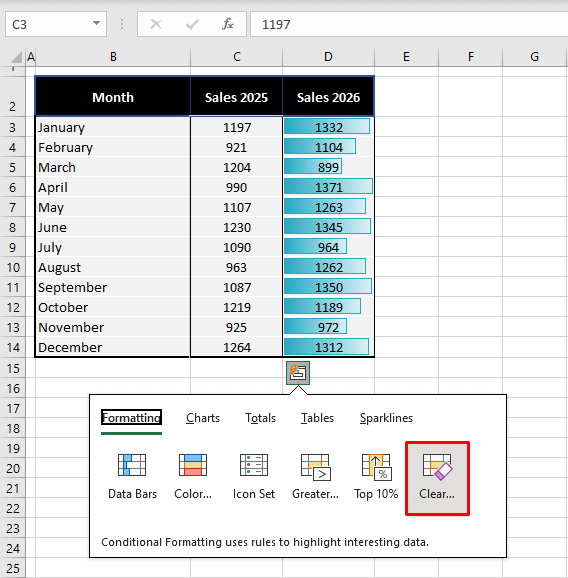Remove Conditional Formatting in Excel (7 Easy Ways) 19 Method #4: Using Quick Analysis Tool