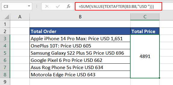 Excel TEXTAFTER Function – How To Use 14 Calculating Sum Using TEXTAFTER Function