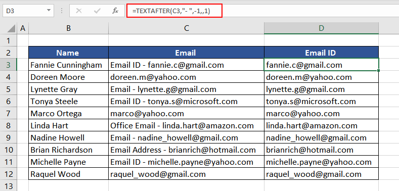 Excel TEXTAFTER Function – How To Use 17 Extracting Email IDs Using TEXTAFTER Function