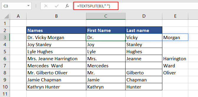 Excel TEXTSPLIT Function – How To Use 13 Splitting First and Last Names using TEXTSPLIT Function