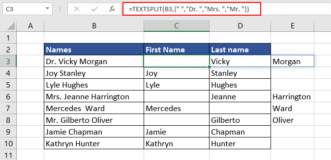 Excel TEXTSPLIT Function – How To Use 14 Splitting First and Last Names using TEXTSPLIT Function