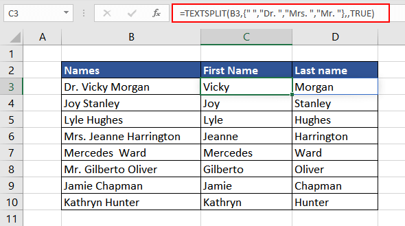 Excel TEXTSPLIT Function – How To Use 15 Splitting First and Last Names using TEXTSPLIT Function