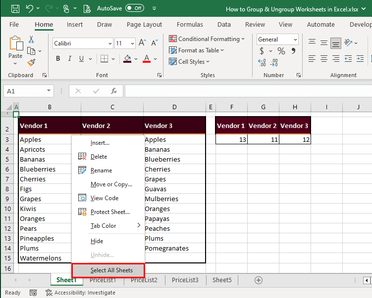 How to Group & Ungroup Worksheets in Excel (Easy Steps) 13 Group All Worksheets