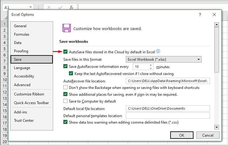 How to Turn on AutoSave in Excel (3 Easy Ways) 3 Enabling Default AutoSave from Options Dialog Box