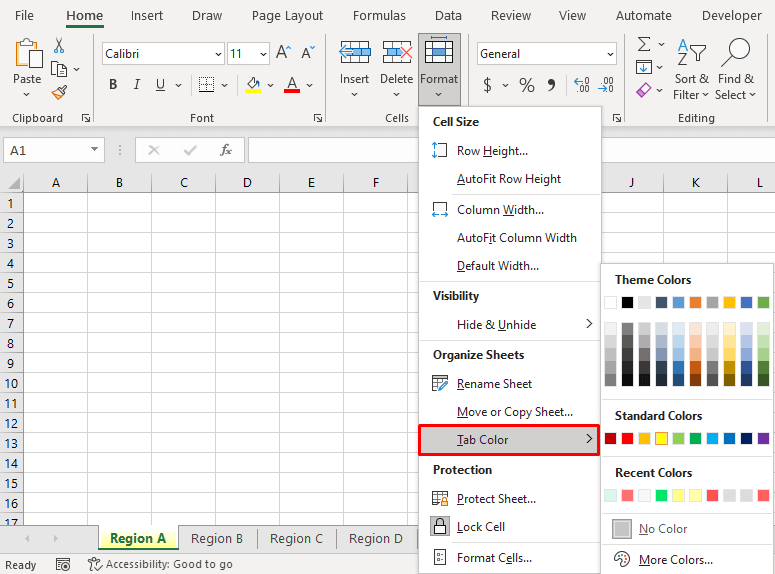 How to Change Tab Color in Excel (3 Easy Ways + Shortcut) 9 Using Home Tab