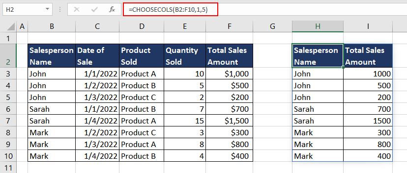 Excel CHOOSECOLS Function – How To Use 5 Extracting Two Columns Using CHOOSECOLS Function