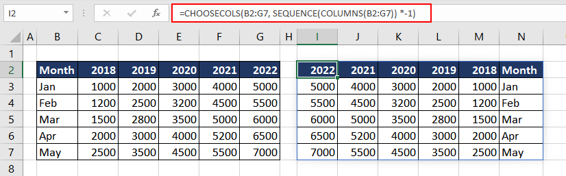 Excel CHOOSECOLS Function – How To Use 13 Reversing Order of Columns Using CHOOSECOLS Function