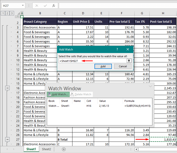 Watch Window in Excel - Keep Track of Important Cells 11 Adding Another Watch