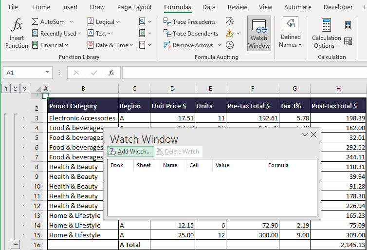 Watch Window in Excel - Keep Track of Important Cells 13 Watch Window Keyboard Shortcut
