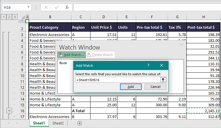 Watch Window in Excel - Keep Track of Important Cells 14 Watch Cells from Multiple Worksheets