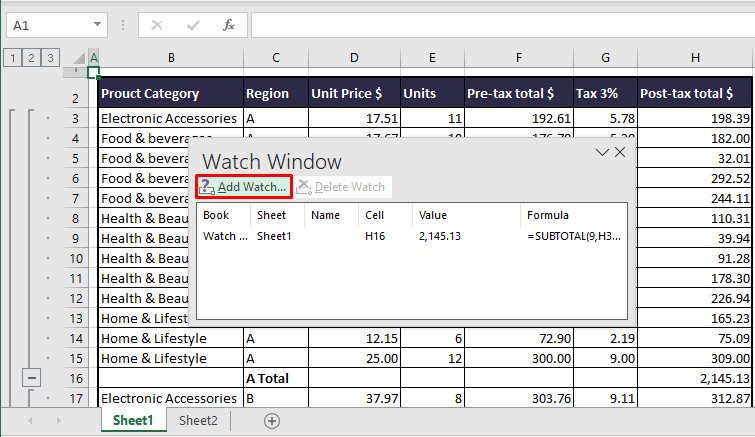 Watch Window in Excel - Keep Track of Important Cells 15 Watch Cells from Multiple Worksheets