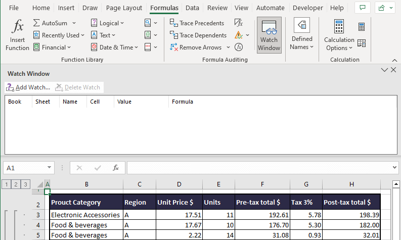 Watch Window in Excel - Keep Track of Important Cells 19 Docking Watch Window Below Ribbon