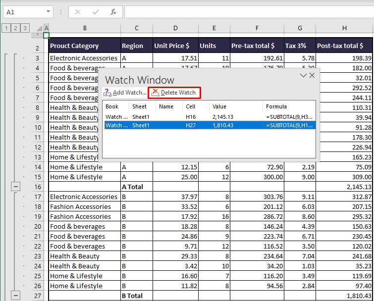 Watch Window in Excel - Keep Track of Important Cells 21 Delete Cells from Watch Window