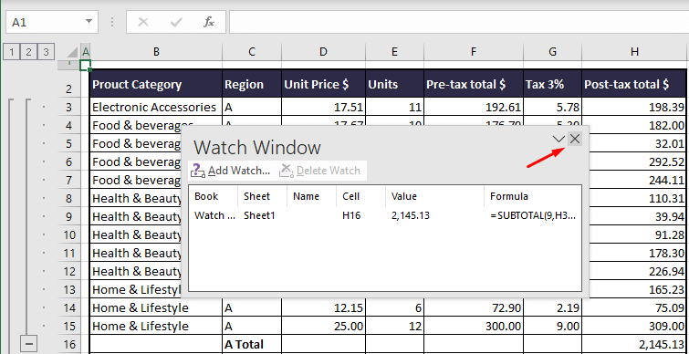 Watch Window in Excel - Keep Track of Important Cells 23 Closing Watch Window