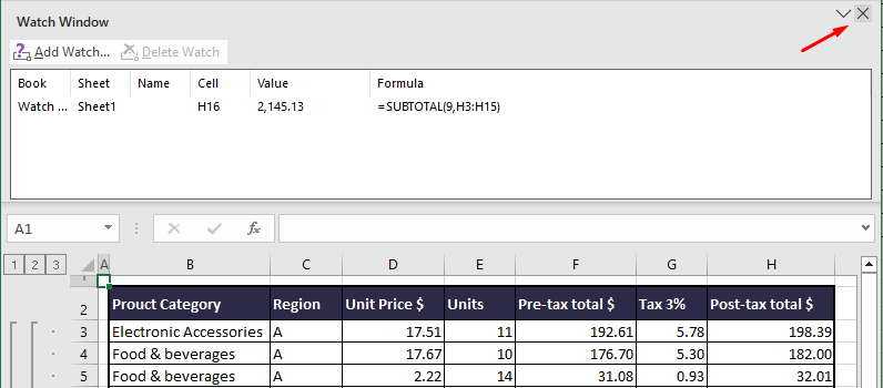 Watch Window in Excel - Keep Track of Important Cells 24 Closing Watch Window