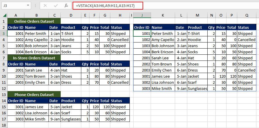 Excel DROP Function – How To Use 12 Example 4 - Combining Ranges and Dropping Rows or Columns