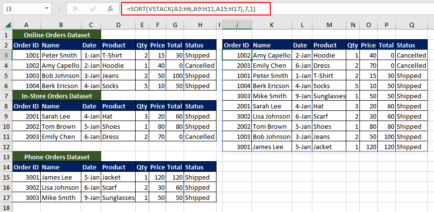 Excel DROP Function – How To Use 13 Example 4 - Combining Ranges and Dropping Rows or Columns